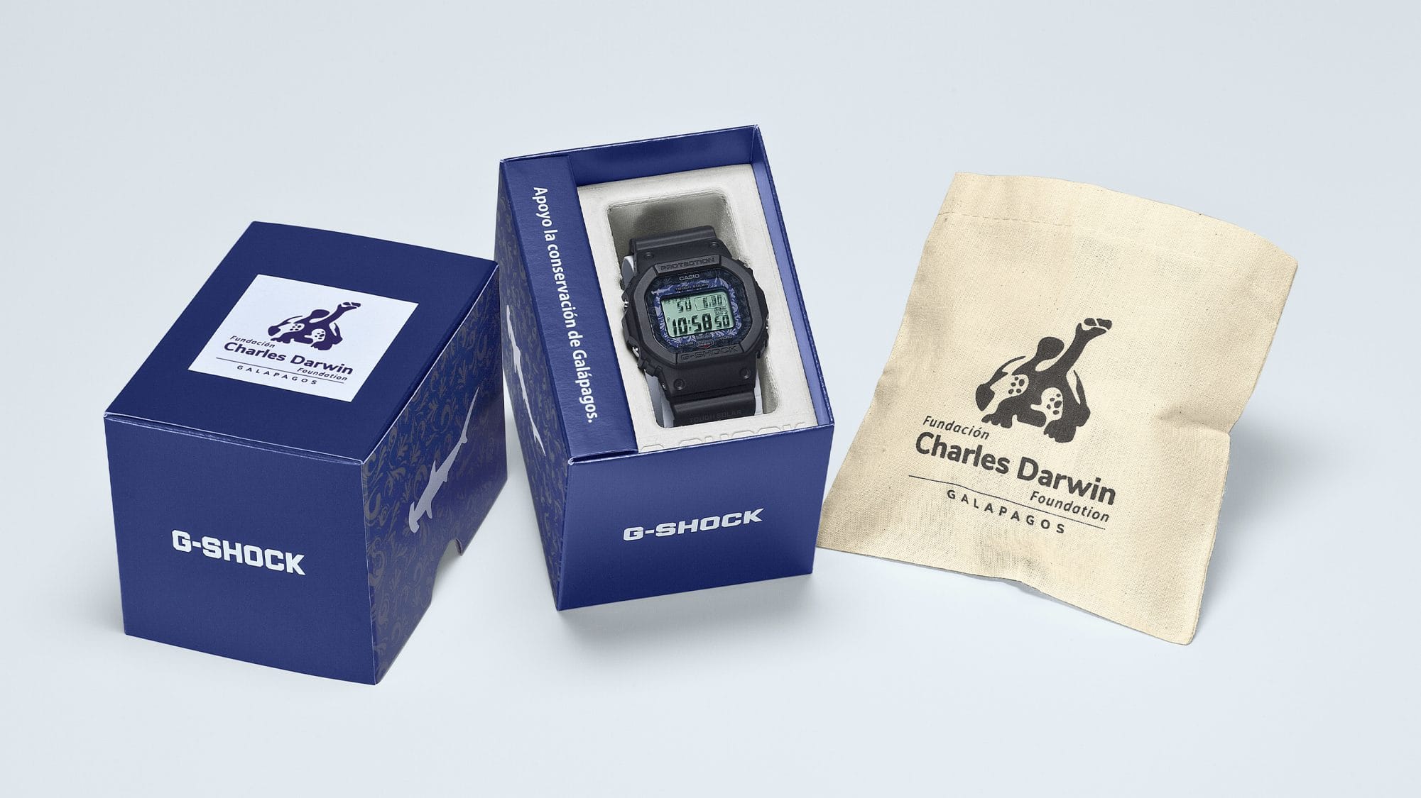 GW-B5600CD-1A Die blaue Box der GW-B5600CD-1A2 Kollaborationsuhr von G-SHOCK x Charles Darwin