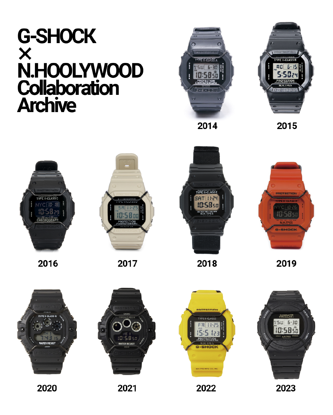 Verschiedene Kollaborationsmodelle der letzten Jahre von Daisuke Obana und G-SHOCK.