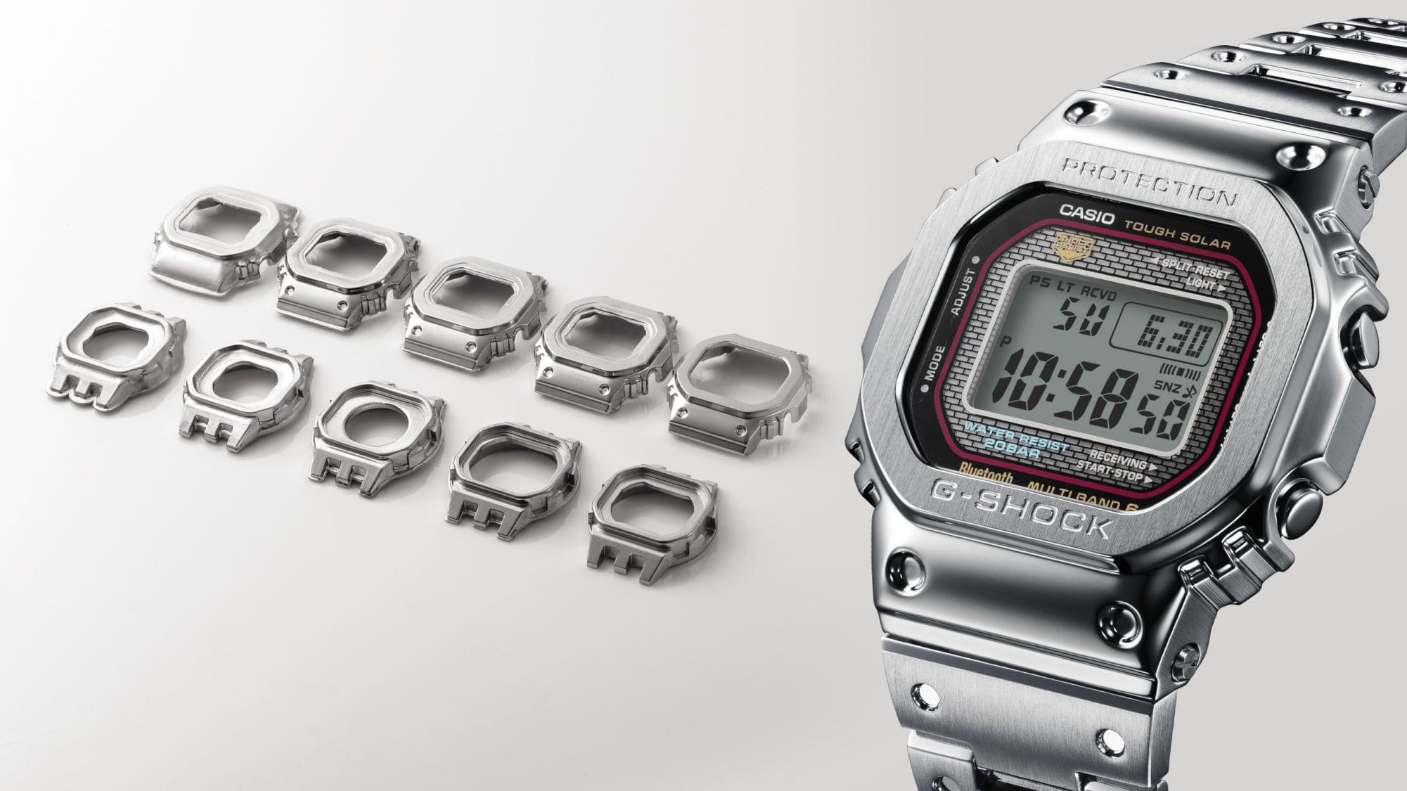 Das G-SHOCK Gehäuse in verschiedenen Formen und Größen.