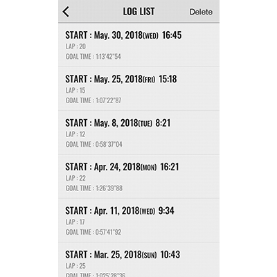 Stoppuhr Log List in der G-SHOCK Connected App