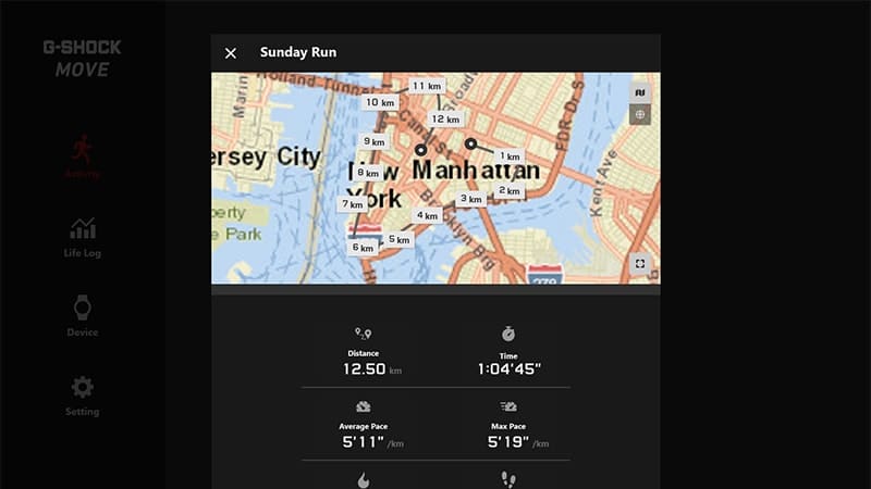 Browser-Ansicht der Anzeige von Distanz, Laufzeit und Geschwindigkeit