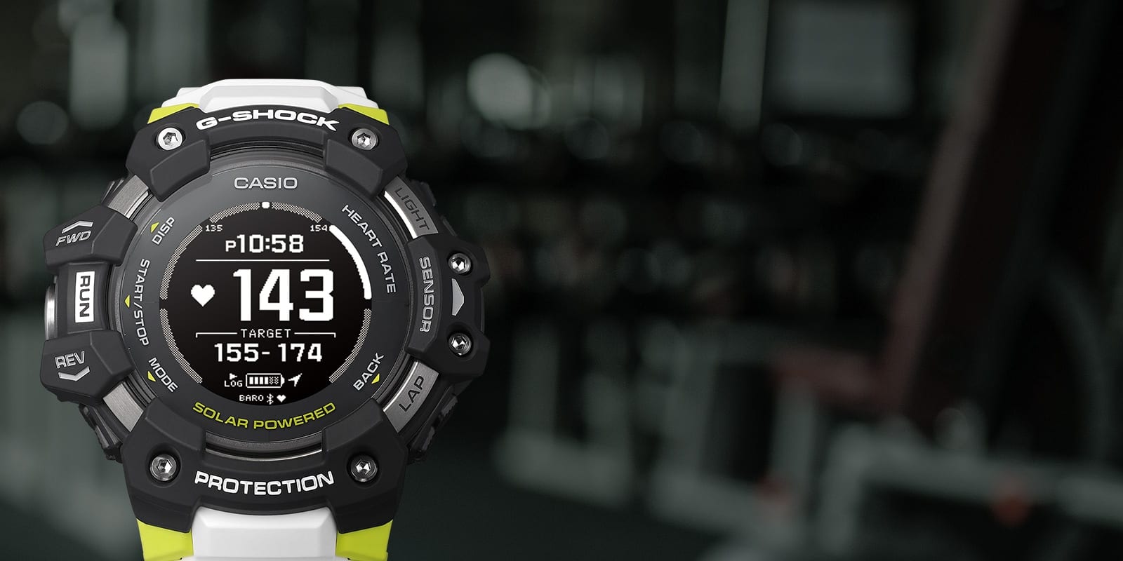 Das Display der Casio G-Squad GBD-H1000-1A7 Sportuhr mit Herzfrequenz-Anzeige