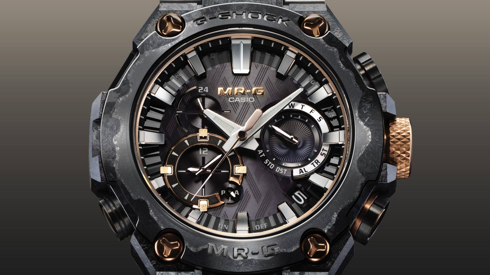 Nahaufnahme des MRG-B2000JS Zifferblatts mit Diamantenmuster.