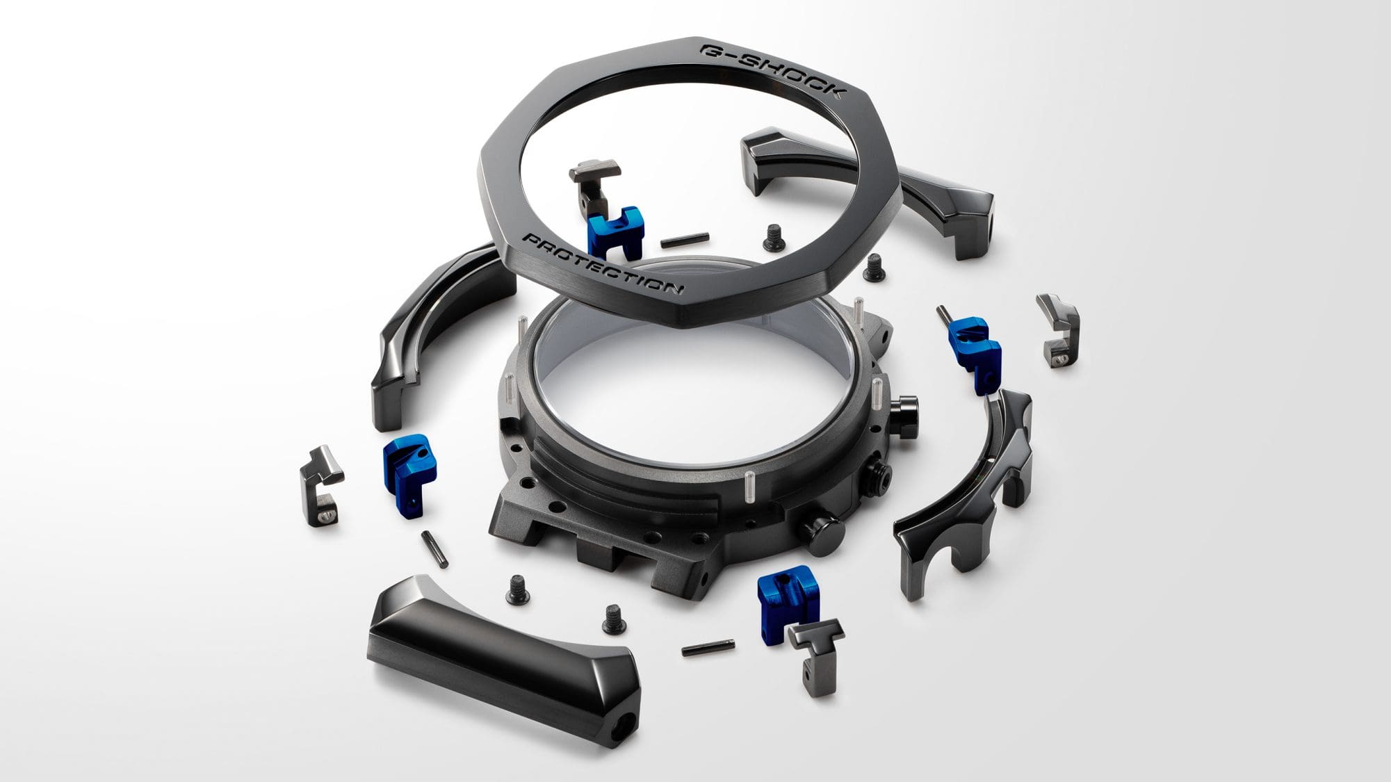 Getrennte Komponenten des Uhrengehäuses der MRG-B2100R