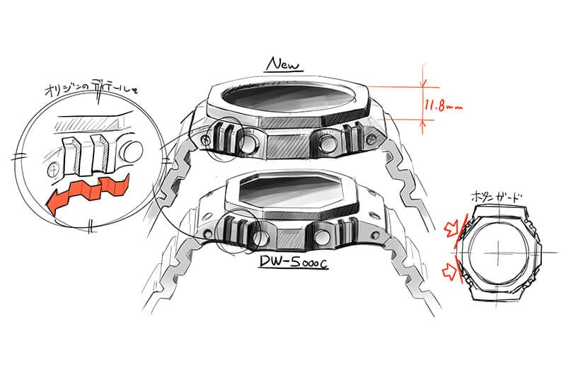 Konzeptzeichnung des Gehäuses der Casio G-Shock DW-5000C