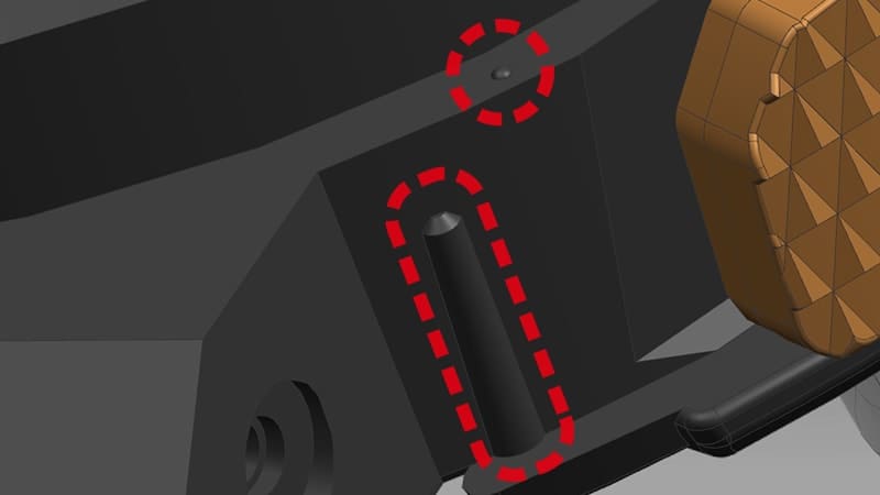 Detailed view of the glass-fibre-reinforced parts of the case