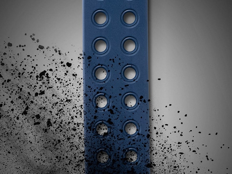 Close-up of the blue strap of a Casio G-Shock GWF-A1000 Bluetooth® watch