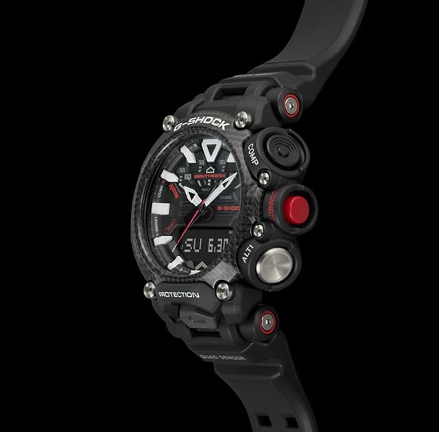 Side view of the Master of G GR-B200-1A, showing the three control buttons in silver, red and black