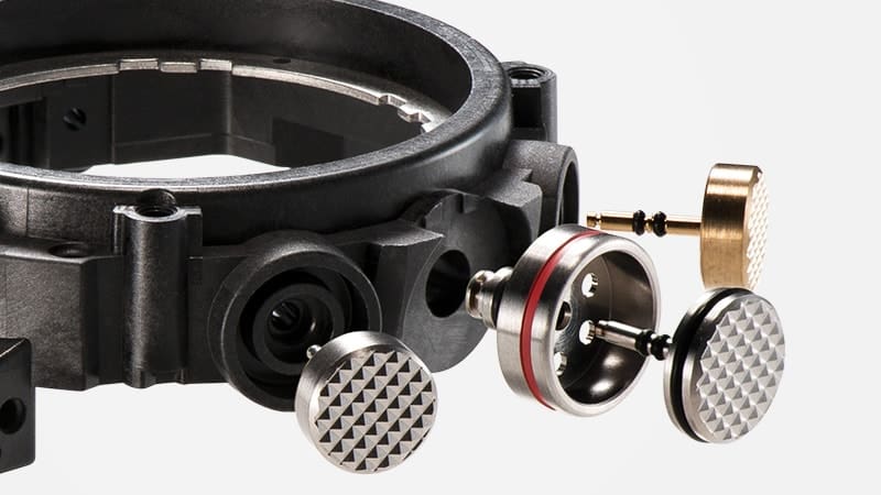 Detailed view of a black bezel and individual parts of the control buttons