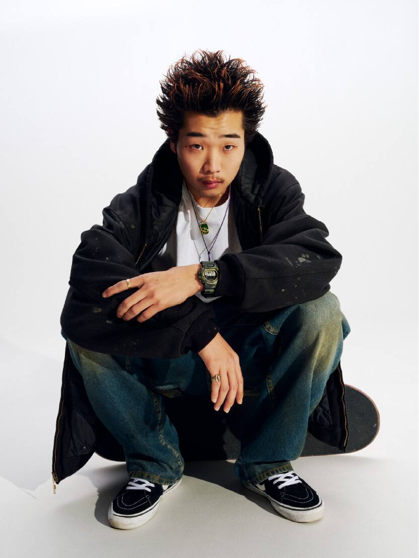 Male wearing G-SHOCK DW-6900CMG-3