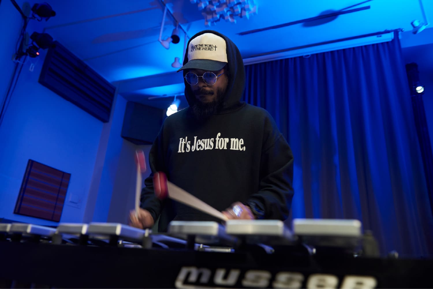 Joel Ross wearing G-SHOCK GA-110 while playing vibraphone