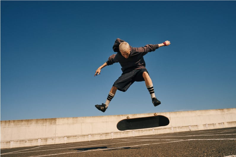 Skateboarder wearing sports G-SHOCK.