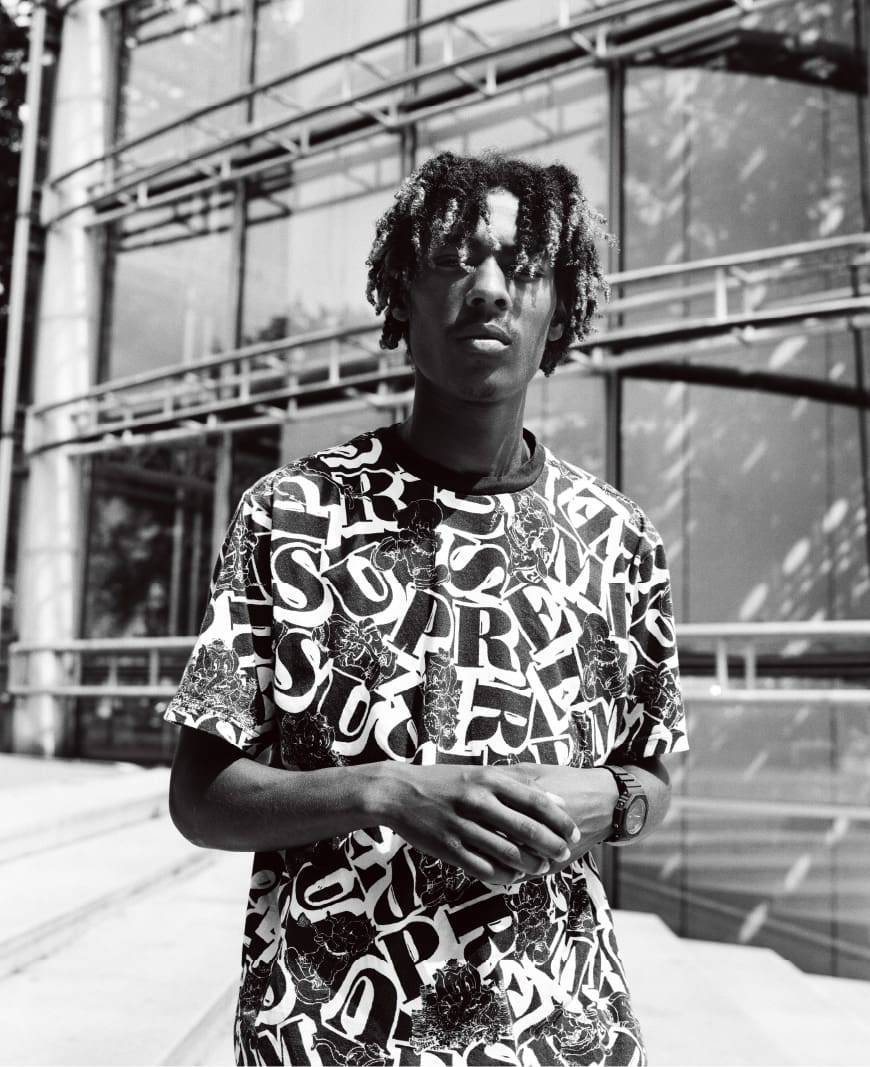 Portrait of a Paris skateboarder featured in the interview section discussing youth culture and creativity.