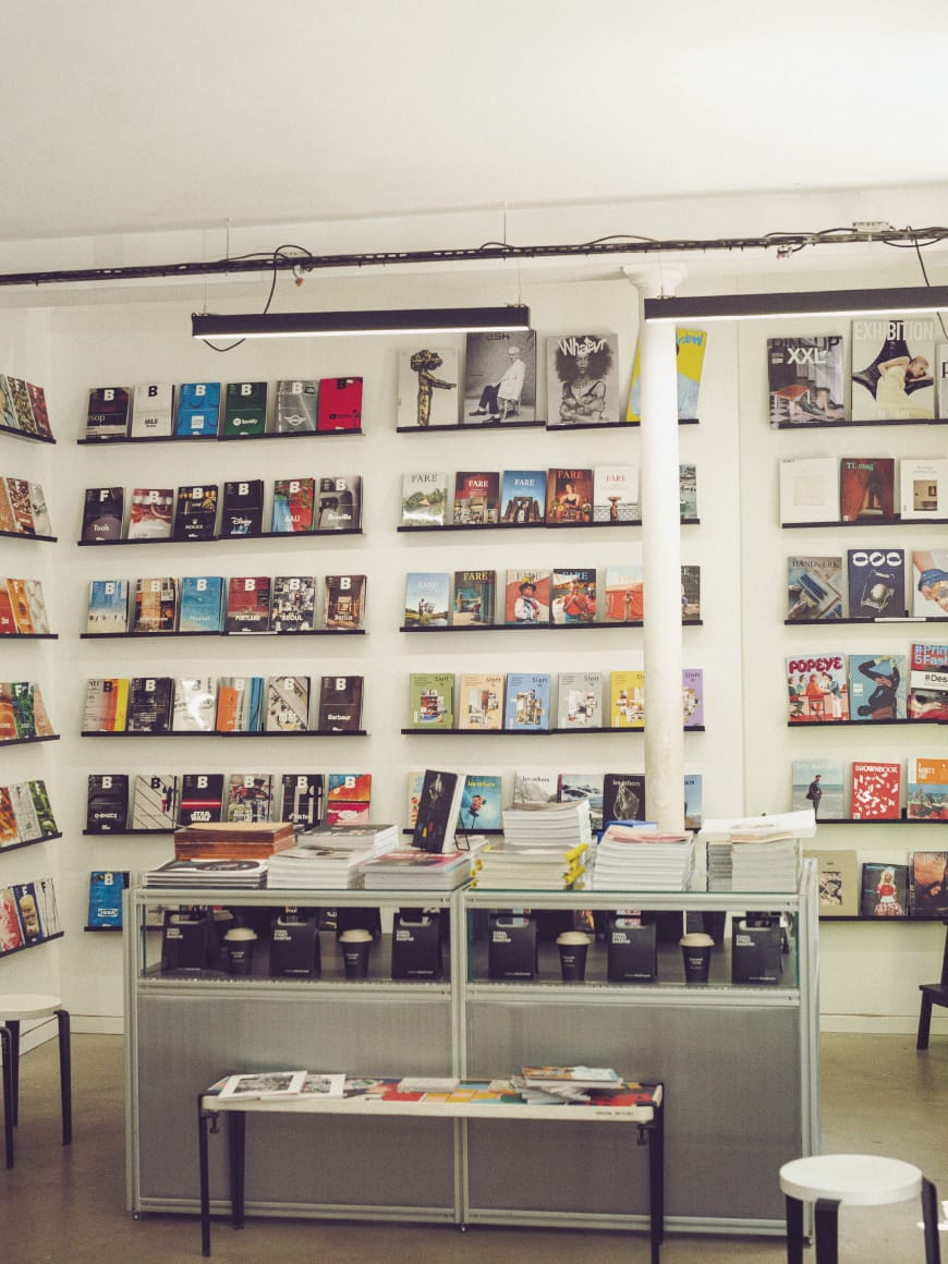 This is a photo of the interior of Bonjour Jacob, a Paris shop featuring independent magazines and specialty coffee.