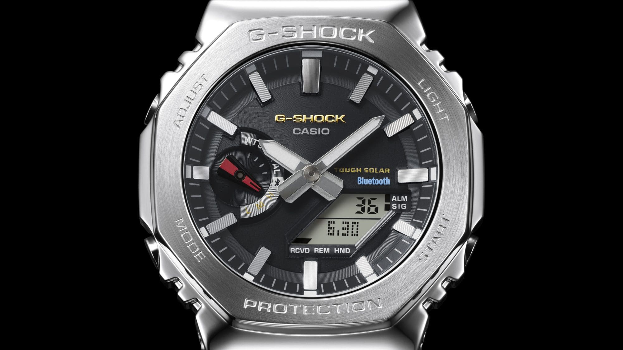 Analog watch with octagonal bezel featuring the symbolic colors of the original G-SHOCK GM-B2100SD
