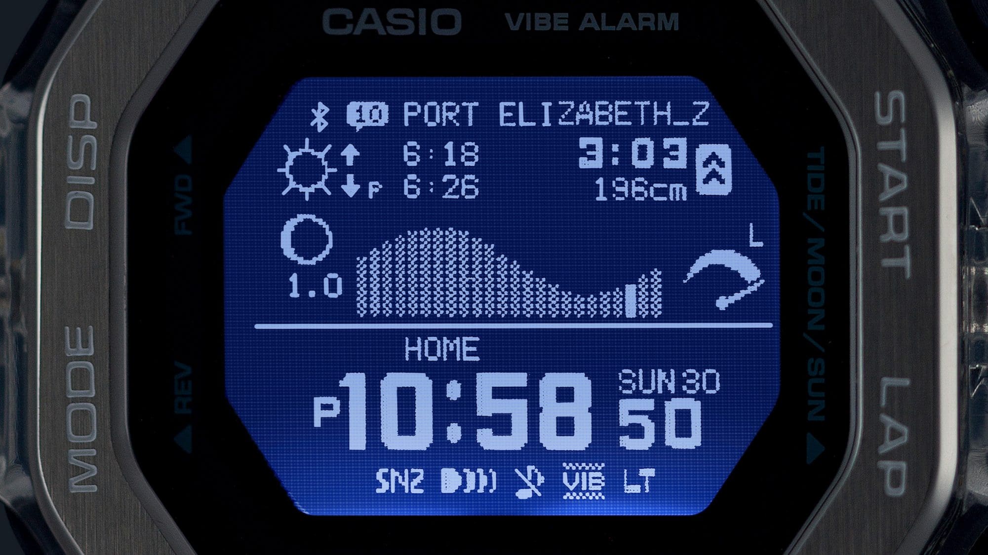 Super Illuminator (high-brightness auto LED backlight) for maintaining watch readability in the dark