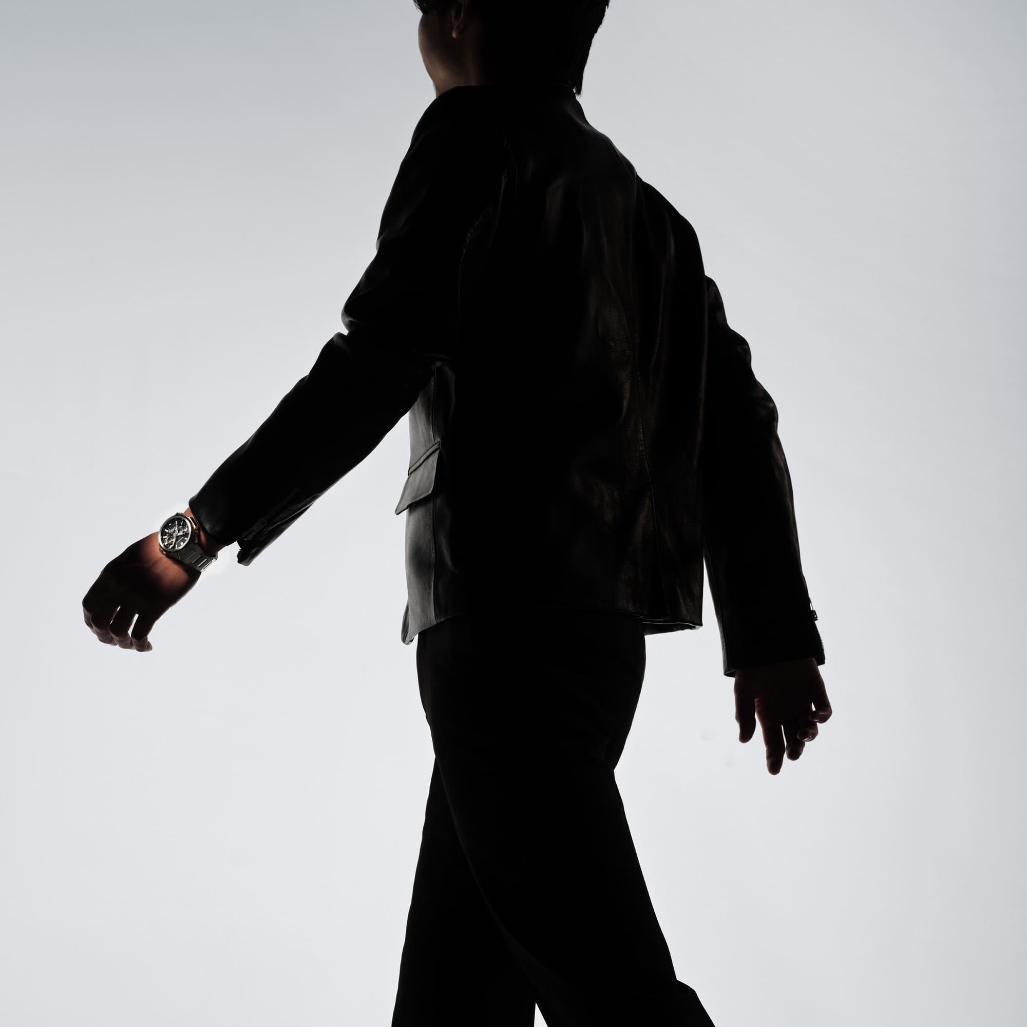 A silhouette photo of a person wearing the GST-W1000D-1A.