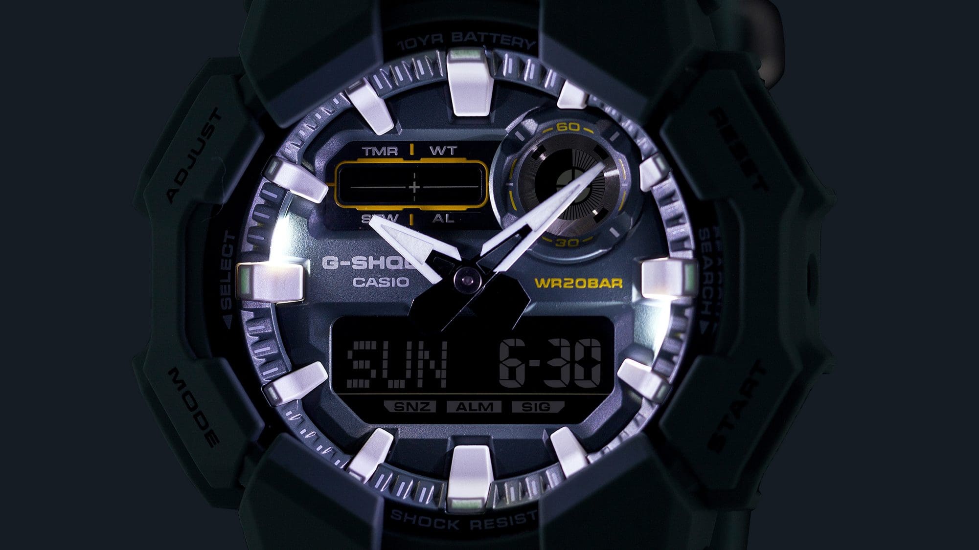 Super Illuminator (high-brightness LED light) for maintaining watch readability in the dark