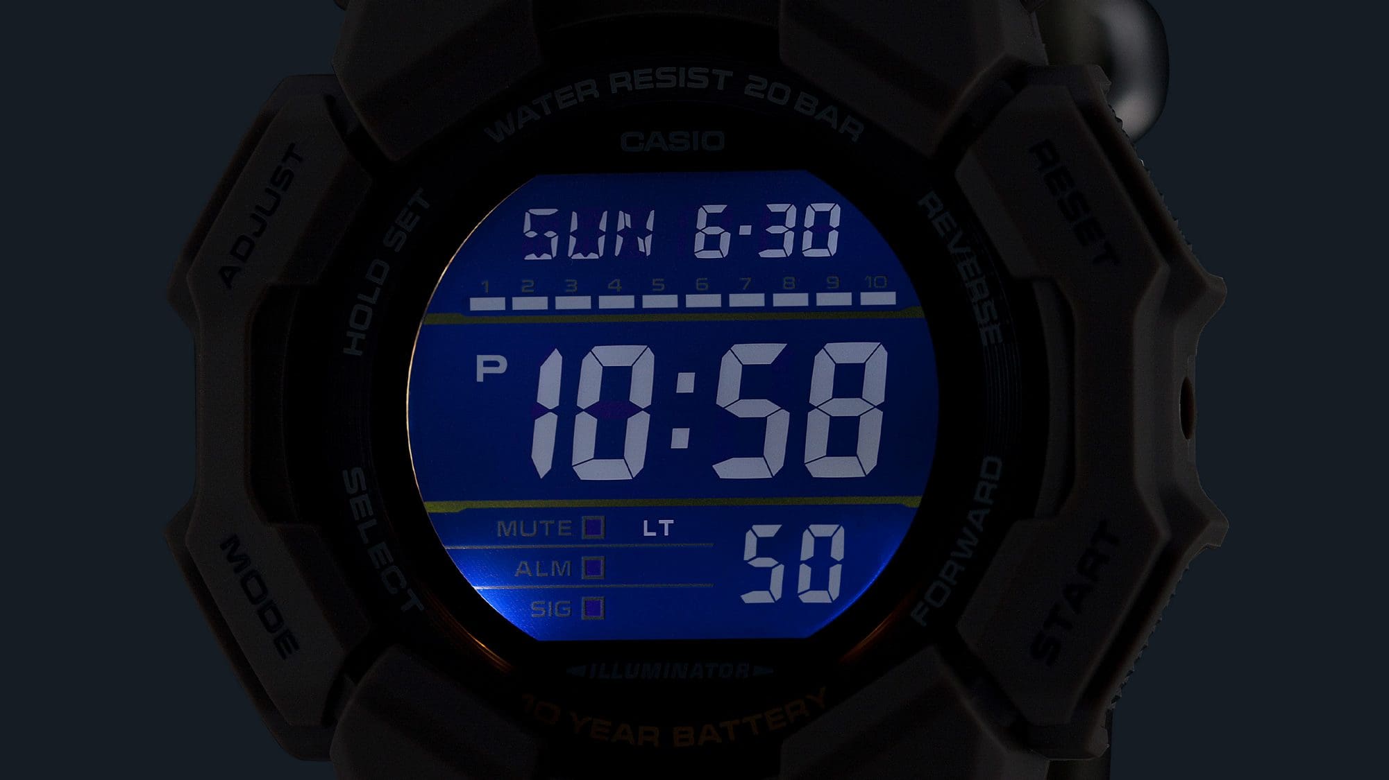 Super Illuminator (high-brightness LED light) for maintaining watch readability in the dark