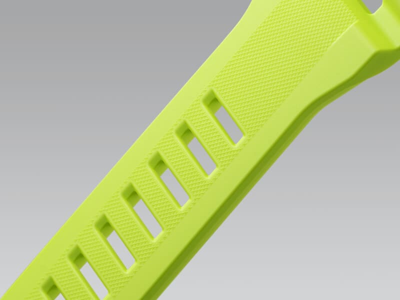 Gros plan sur le bracelet jaune fluo de la montre de sport Casio G-Shock GBD-200-9 G-SQUAD
