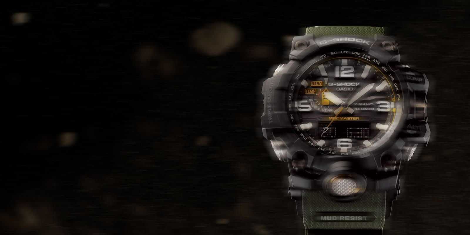 Une photo floue d'une Casio Mudmaster GWG-1000-1A3
