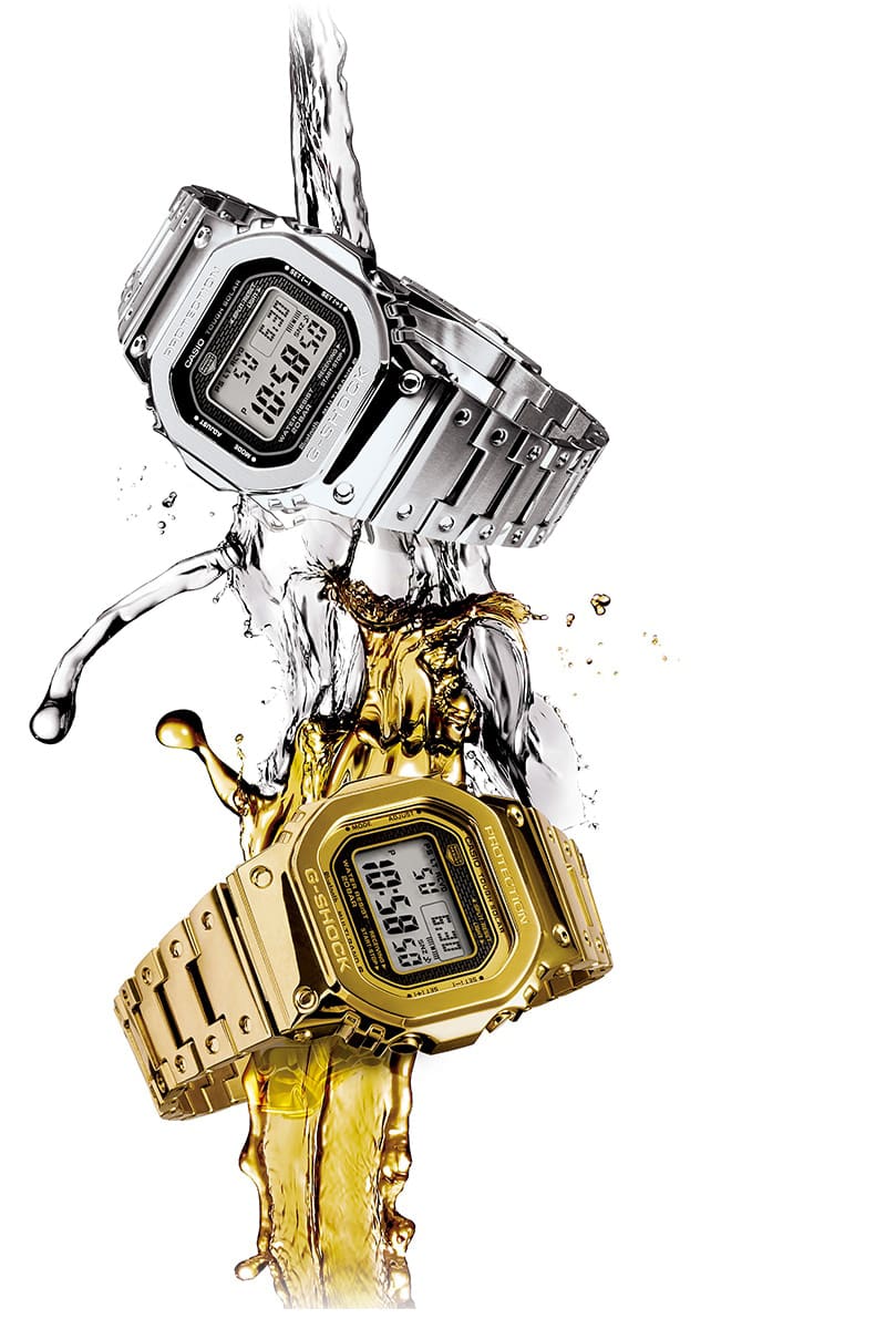 Il Casio G-Shock GMW-B5000D-1 in acciaio inossidabile color argento e il Casio G-Shock GMW-B5000TFG-9 in acciaio inossidabile color oro
