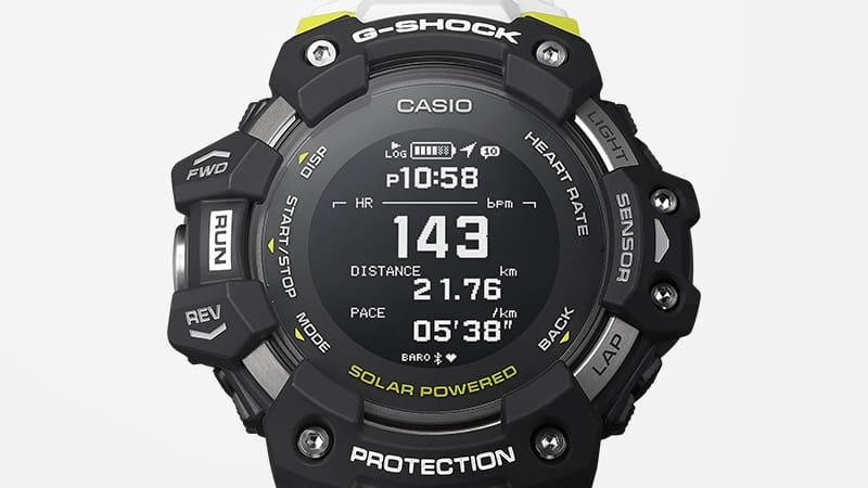 Het contrastrijke display van een GBD-H1000 hardloophorloge - voor goede leesbaarheid in alle lichtomstandigheden