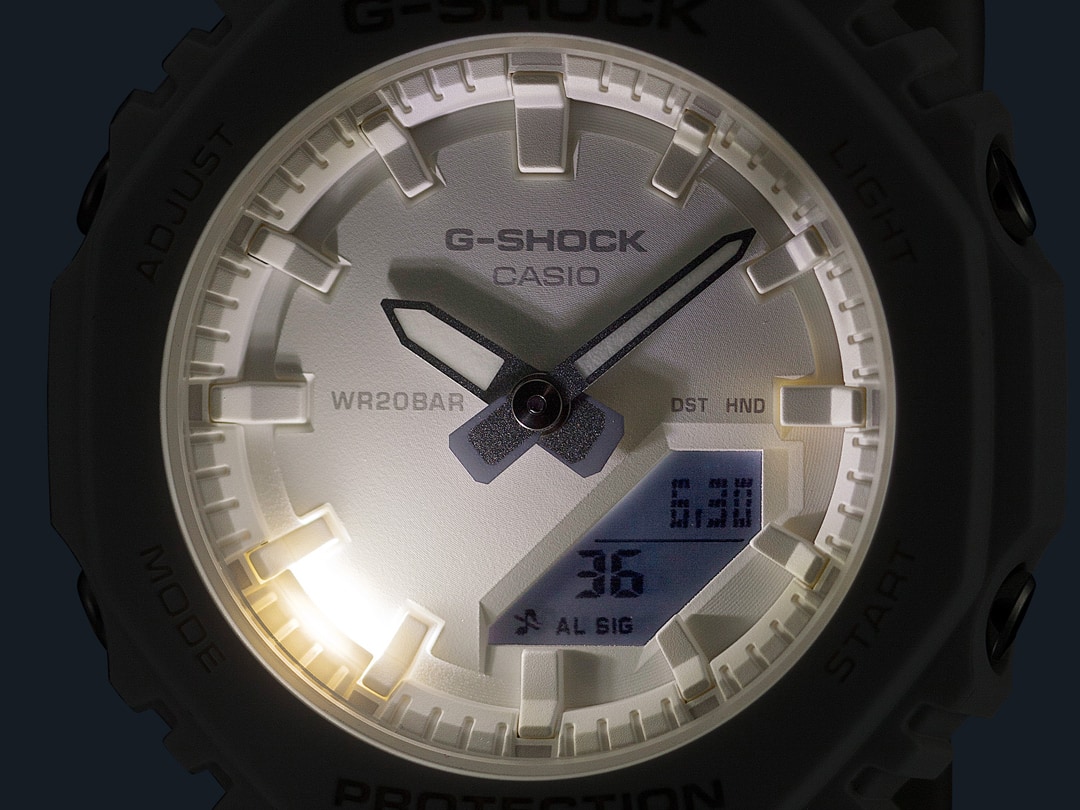 ตัวเรืองแสงโดดเด่น (ไฟ LED ความสว่างสูงแบบคู่) เพื่อให้ดูนาฬิกาได้ในที่มืด