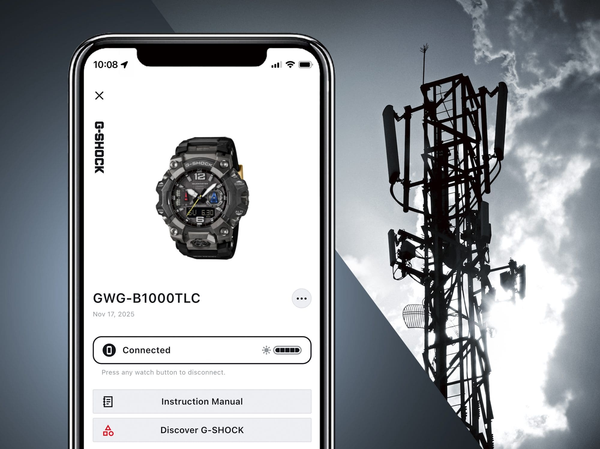 GWG-B1000TLC-1A Bluetooth® özellikli radyo güneş saati görüntüsü